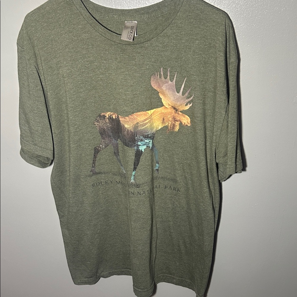 Olive Green Graphic Moose Tee